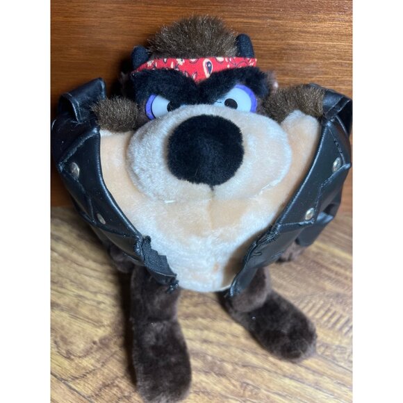 Looney Tunes Tasmanian Devil 10" Plush Biker Stuffed Animal Toy 24K Vintage 1992 - Picture 2 of 7